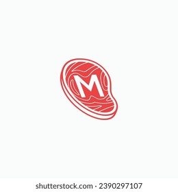 Ilustración del icono vectorial del logotipo de la carne de letra M. Objeto aislado sobre fondo blanco