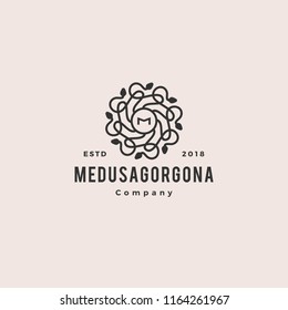 M letter medusa gorgona logo vintage retro hipster vector icon illustration