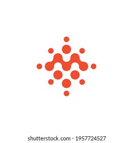 M Letter Mixed Bits, Circle Connected, Network and Technology Logo Design Vector