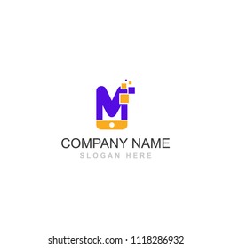 M letter mobile tech logo design element