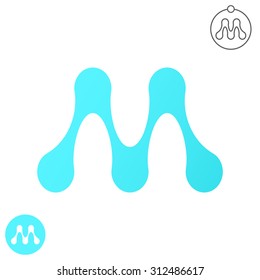 M letter - molecule logo conception, drops shape, 2d flat vector on white background, eps 8