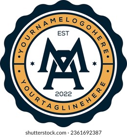 m a letter monogram badge design for logo