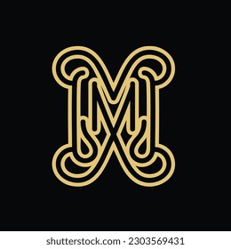 Diseño del logotipo de monograma de letra M con el color de oro del estilo minimalista del contorno