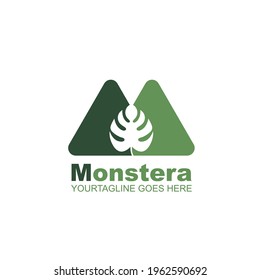 m letter monstera leaf icon vector illustration design template web
