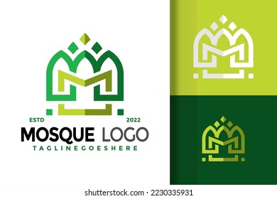 M Letter Mosque Logo Design, brand identity logos vector, modern logo, Logo Designs Vector Illustration Template