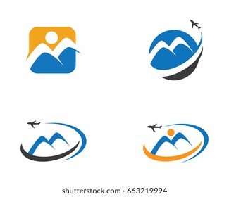 M Letter with mountain travel Faster Logo Template