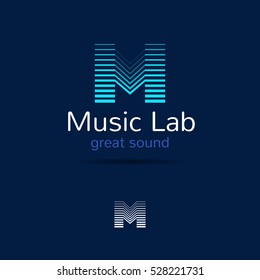 M Letter Music Logo Template. Creative Equalizer Music Studio Brand Sign. Vector Music Production Logotype.