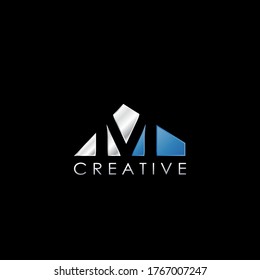 M Letter Negative Space Logo, Creative Geometrical Logo Design Template with hidden letter.