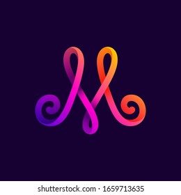 M Letter Neon Light Logo. Vector Handwritten Script Font For Night Club Labels, Futuristic Company, Casino Posters Etc.