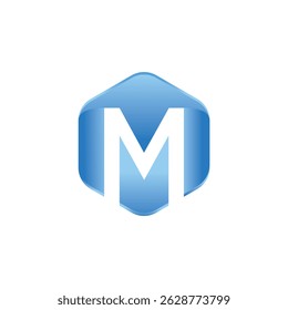 Letra M en un diseño de logotipo de Vector en forma de hexágono.