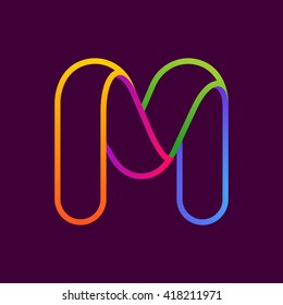 M letter one line neon colorful logo. Font style, vector design template elements for your application or corporate identity.