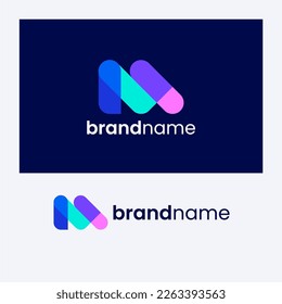 M Letter Overlapping Shape Logo Design