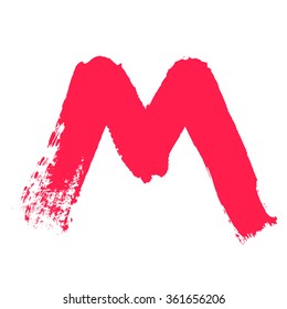 M letter painted with a dry brush. Real hand drawn font. Vector grunge style design elements for use in posters or prints.