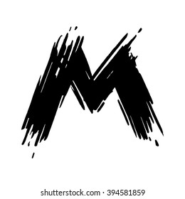 M letter painted with a felt pen. Handwritten font. Vector grunge style design elements for use in posters or prints.