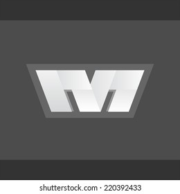 M letter paper design logo. Origami style.