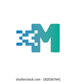 Plantilla de diseño de logotipos de tecnología de medios para píxeles de letra M