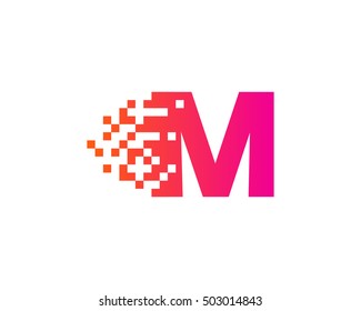 M Letter Pixel Motion Logo Design Template 