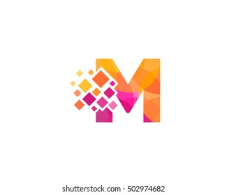 M Letter Pixel Multiply Colorful Logo Design Template