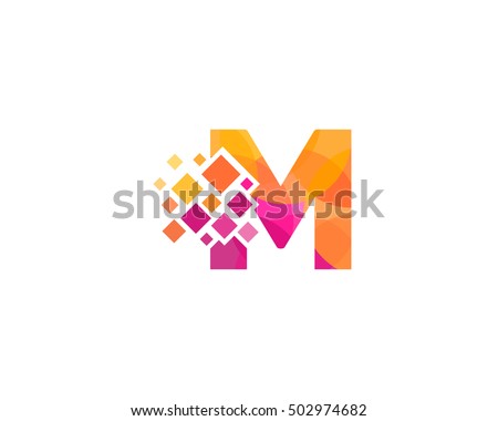 M Letter Pixel Multiply Colorful Logo Design Template