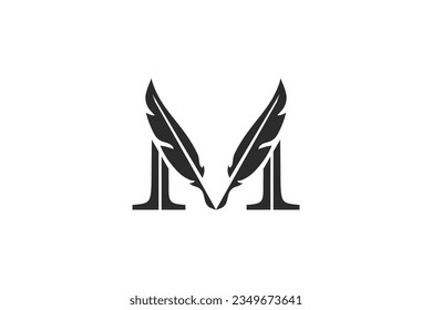 M letter premium design logo with feather combination