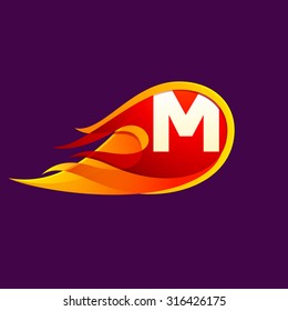 M letter with red fire flames. Letter vector design template elements for your application or corporate identity.