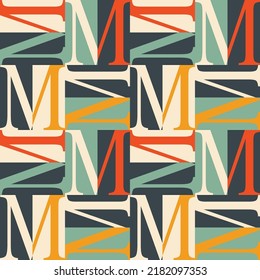 M letter retro textile pattern