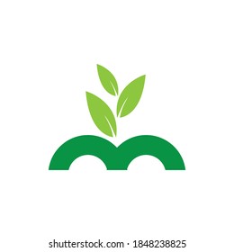 M letter or River bridge or Mountain with leaf logo design vector