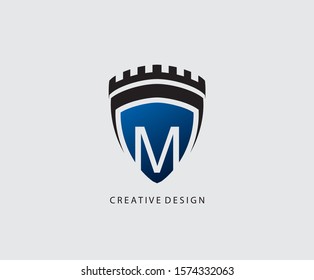 M Letter Shield Logo Icon Design.