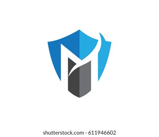 M Letter with shield Logo Template