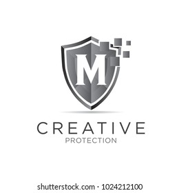 m letter shield protection logo