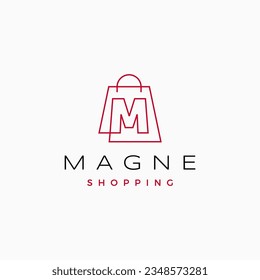 m letter Shop Shopping Bag Logo Vector Icon illustration