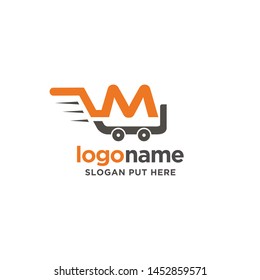 M Letter Shoping cart Logo design template