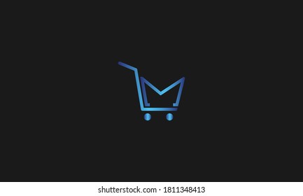 M Letter with Shopping Cart Logo Template vector icon illustration design. Letter M Online Shop Logo