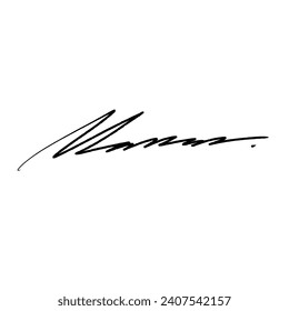 Firma de carta M para documentos comerciales. Ilustración vectorial con escritura negra y canal alfa.