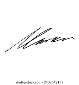 M letter signature for business documents. Vector illustration with black writing and alpha channel.