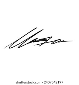 M letter signature for business documents. Vector illustration with black writing and alpha channel.