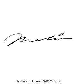 M letter signature for business documents. Vector illustration with black writing and alpha channel.