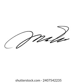 M letter signature for business documents. Vector illustration with black writing and alpha channel.