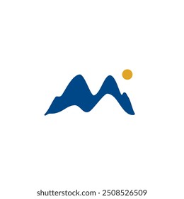 M Letter as Sketch Mountain Peak and a Sun, Outdoor and Investment Logo Design Vector