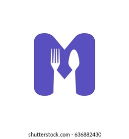 M letter with spoon and fork