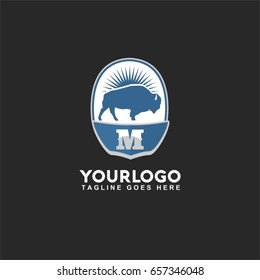 M Letter Steak House vintage Label. Power Business logo