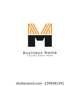 M Letter Stock Illustration with Geometric Lines Vector Logo. Alphabet M in Half Solid Half Lines Style