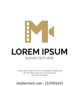 M Letter and Strip Film Logo Design Premium Vector