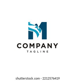 M Letter swimming logo with abstract man silhouette Vector logo icon vector Template