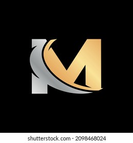 M letter swoosh golden logo design