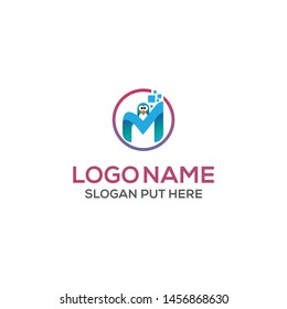 M letter Tech logo design template