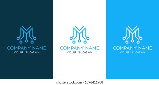 M letter technology logo design inspiration
