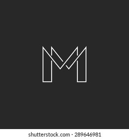 M Letter Thin Line Monogram Logo, Modern Design For Business Card MM Emblem