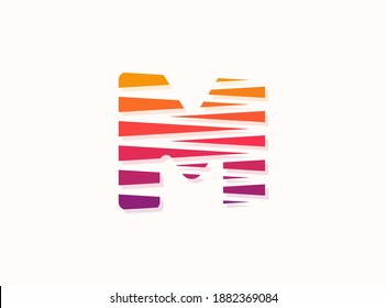 M letter trendy gradient color logo with diagonal lines. Sliced design perfect for creative poster, brand label, social media , corporate identity and more