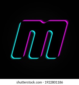 Letra M, fuente de neón brillante vectorial. Para temas nocturnos oscuros, identidad vibrante, diseño tecnológico, logo de la aplicación y más